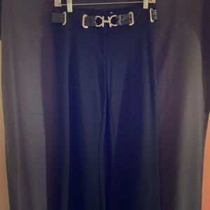 Cache Wide Bottom Dress Pants with Silver Buckle